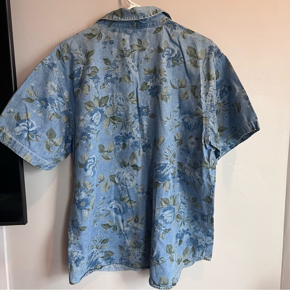 Vintage‎ Denim Short Sleeve Button Down Floral Hydrangea Print Cotton XL - Picture 6 of 6